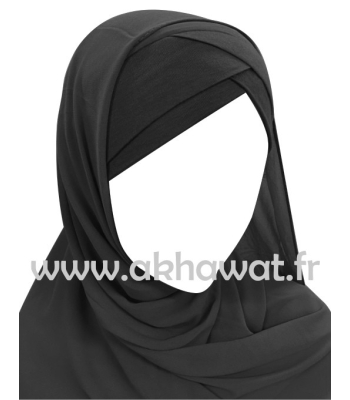 Hijab bonnet intégré croisé - Bi-matière