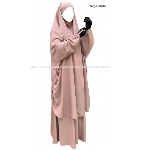 French Jilbab with skirt - Peach skin