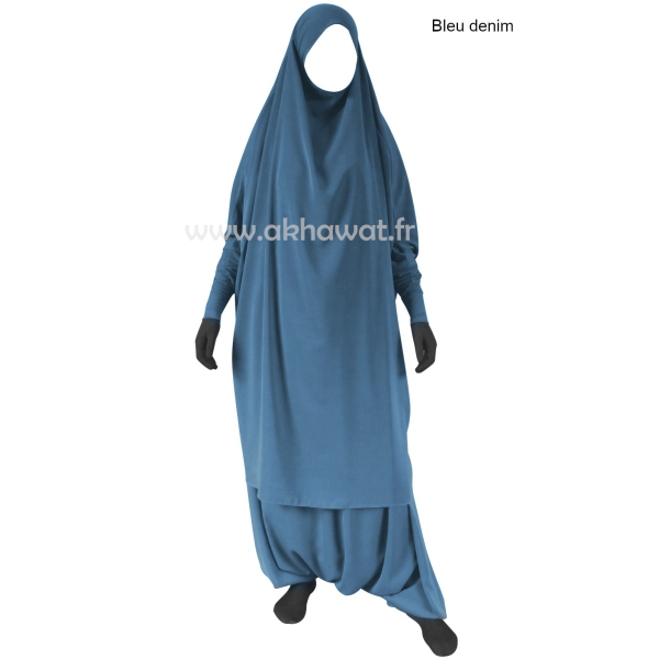 Jilbab manches serrées - 2 pièces sarouel - Microfibre léger