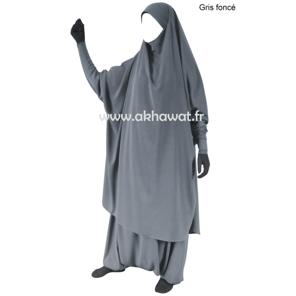 Jilbab manches serrées - 2 pièces sarouel - Microfibre léger