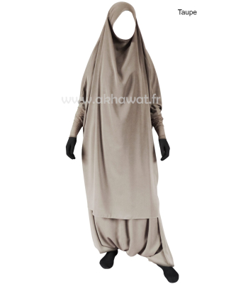 Jilbab manches serrées - 2 pièces sarouel - Microfibre léger