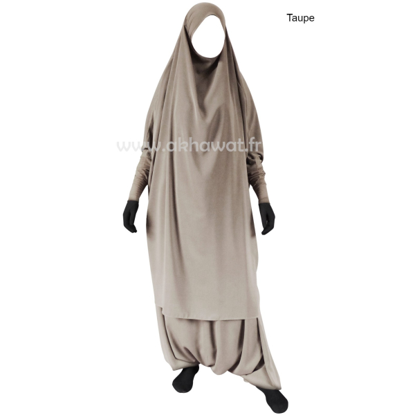 Jilbab manches serrées - 2 pièces sarouel - Microfibre léger