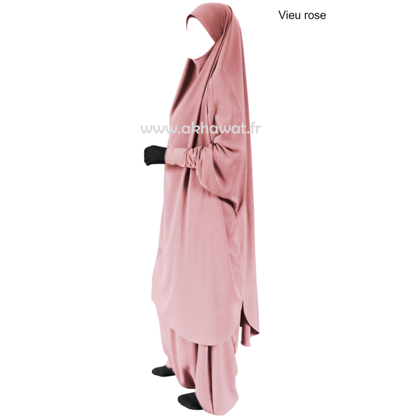 Jilbab manches serrées - 2 pièces sarouel - Microfibre léger
