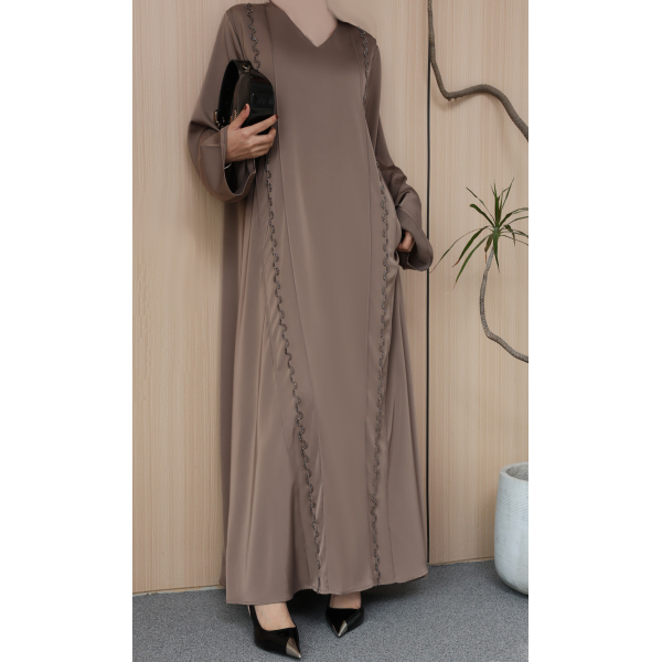 Abaya Satinée perlée - Qualité +