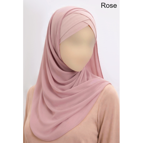 Hijab bonnet intégré croisé - Bi-matière