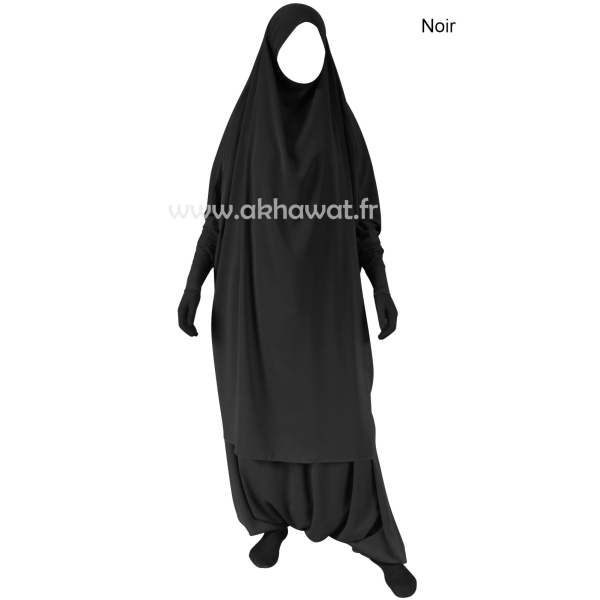 Jilbab manches serrées - 2 pièces sarouel - Microfibre léger